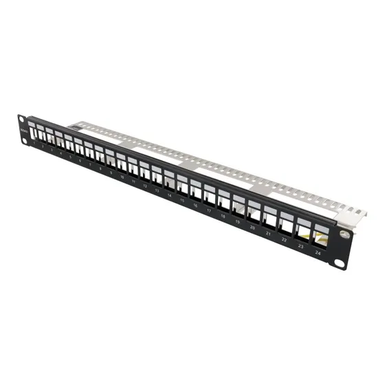 Deltaco 19" Keystone Patch Panel 24-port 1U med jordkabel, metal