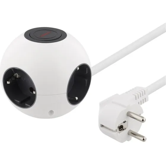DELTACO Power Globe med switch, 4xCEE 7/4, 1xCEE 7/7, hvid