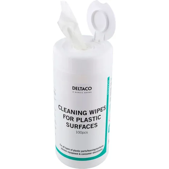 Deltaco Wet Wipes til Plastikoverflader, 100 stk, hvid
