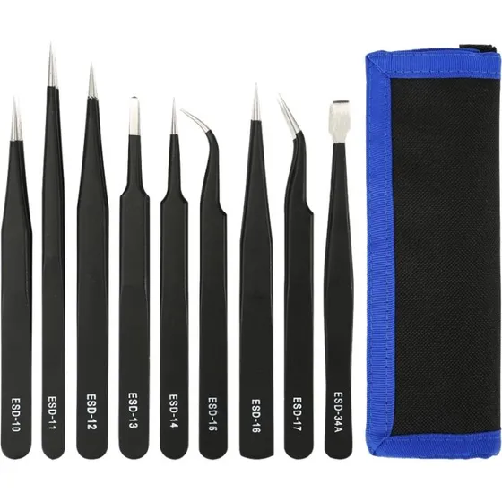 Deltaco ESD Pincet Kit, 9 dele, sort