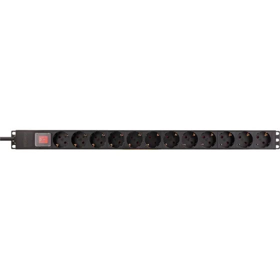 Deltaco Rack Strømskinne 12x CEE7/7 3500W med Afbryder