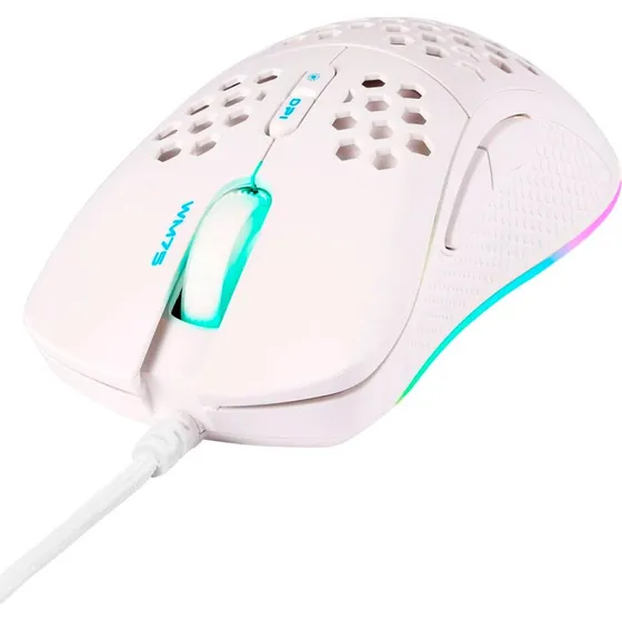 Deltaco WM75 Gaming Mus Hvid med RGB, 7 Knapper, Ultralyt