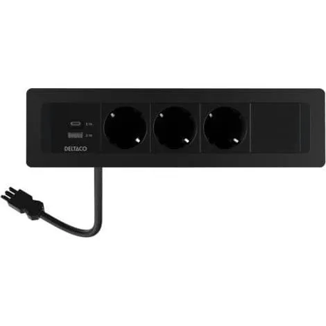Deltaco GST18 indbygget strømstik 3 stik, USB-A+C