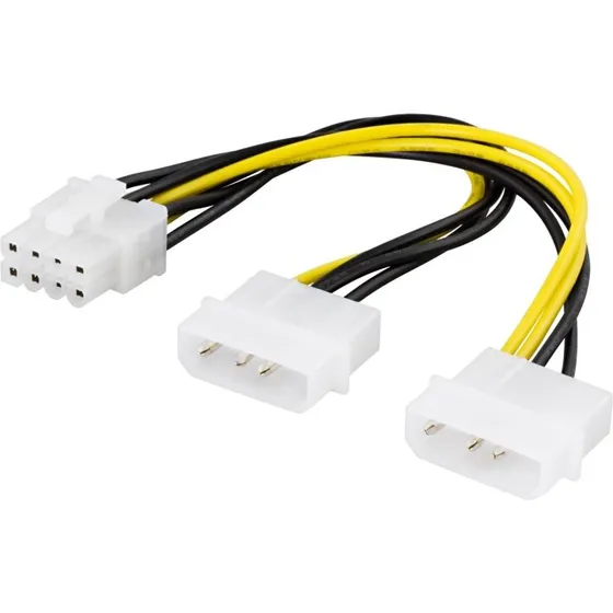 Deltaco 2x Molex 4-pin til 8-pin PCI-Express Adapterkabel, 30 cm