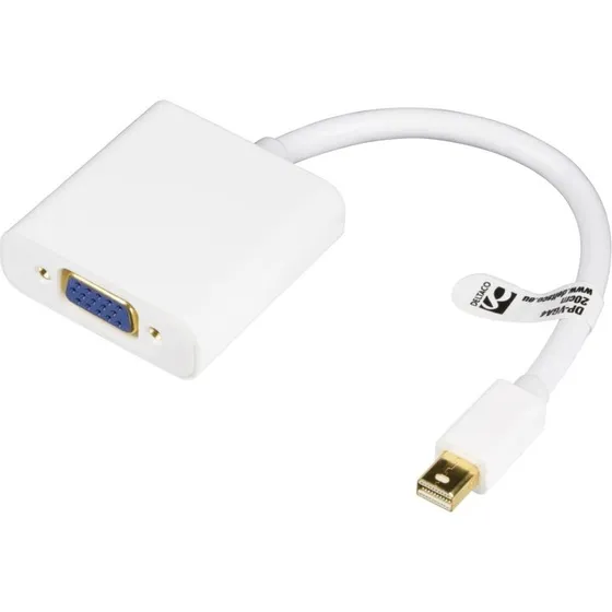 Deltaco Mini DisplayPort til VGA Adapter, 0,2 m, Hvid