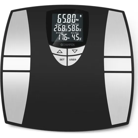 Champion Personvåg Body Fat 200kg, Sort/Sølv