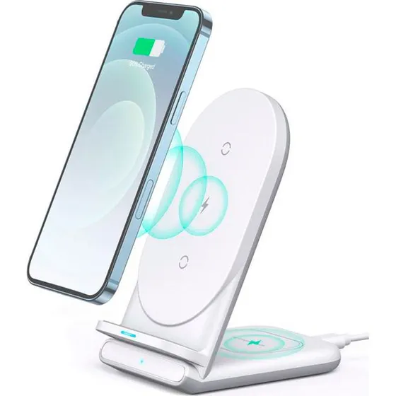 Aukey LC-A2 Aircore 2-in-1 Trådløs Ladestation, Hvid