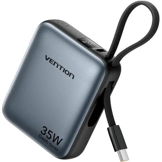 Vention FHEH0 10.000 mAh 35 W powerbank grå med indbygget USB-C-kabel