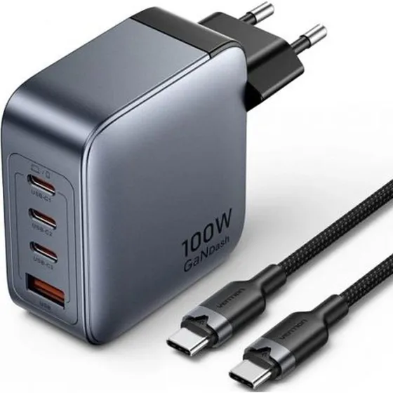 Vention TZ-FETH0-EU 100W GaN Vægoplader 3x USB-C + USB-A