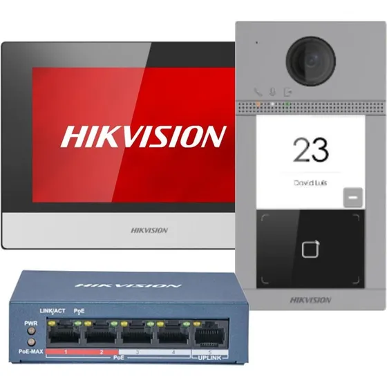 Hikvision DS-KIS604-S(C) Video Dørtelefon Sæt, 7" Touchskærm, PoE, Sort
