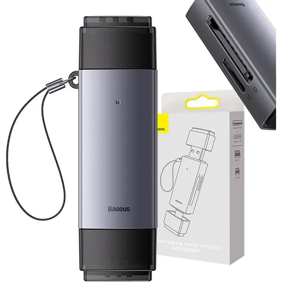 Baseus Lite Series USB-A & USB-C Kortlæser, grå, SD/TF