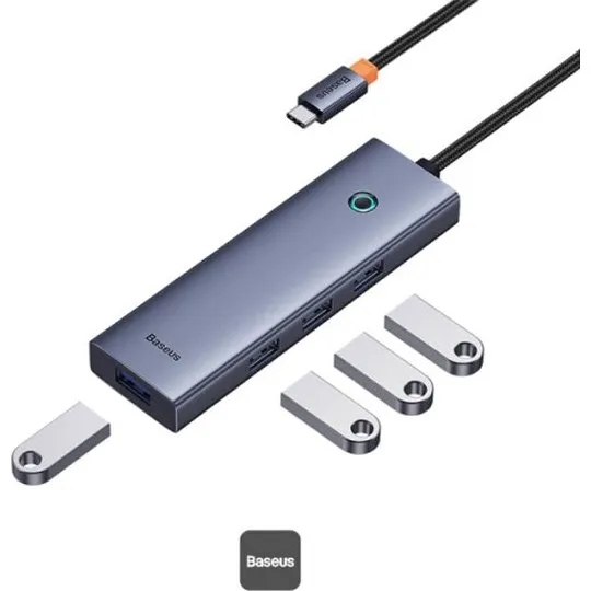 Baseus 4in1 UltraJoy USB-C Hub, Grå, 4x USB 3.0