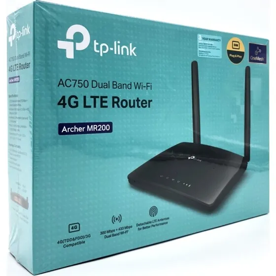 TP-Link Archer MR200 AC750 4G LTE Dual-Band Router, Sort