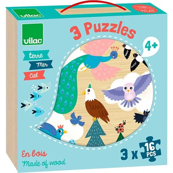 Vilac Puslespil 3x16 brikker – I luften, i vandet og på jorden
