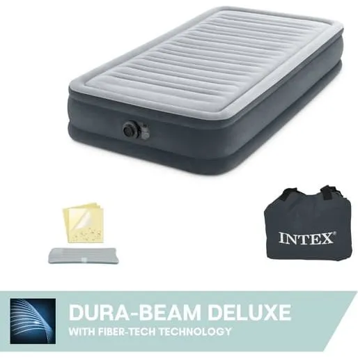 Intex Comfort Plush Mid-Rise 1-persons luftmadras grå med indbygget pumpe