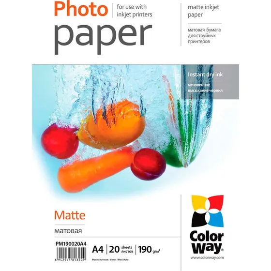 ColorWay Matte Fotopapir 190g A4 20 ark
