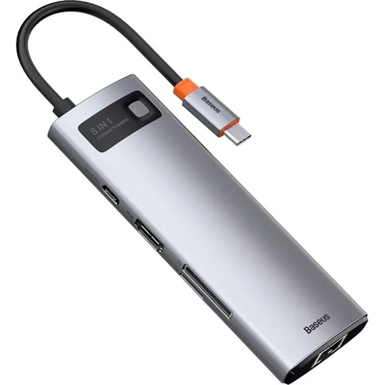 Baseus Metal Gleam 8-in-1 USB-C Hub 100W Grå