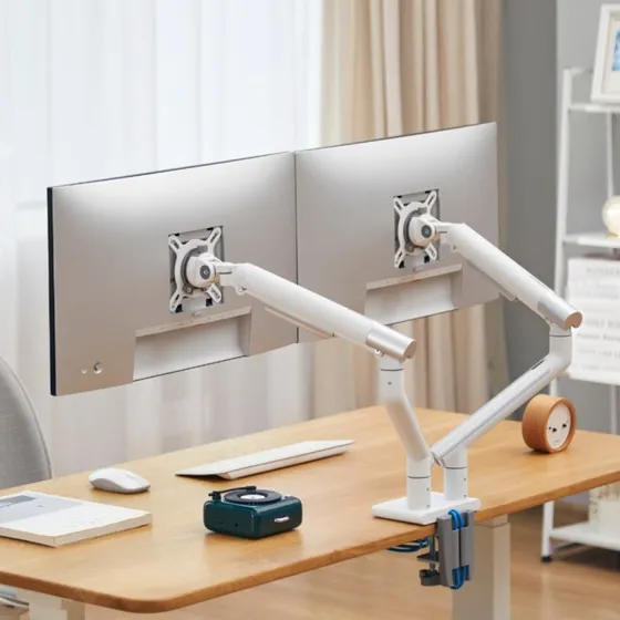 Alterzone Arm Duo USB Aluminium dobbelt monitorarm, hvid, 2 x USB 3.0
