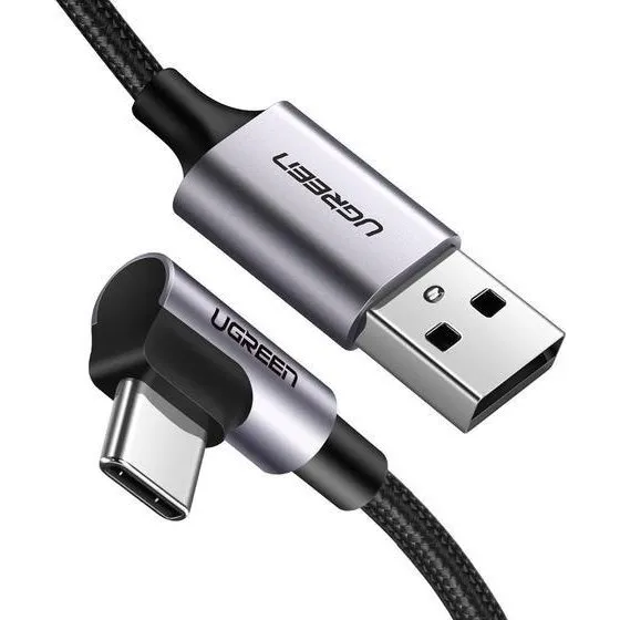 UGREEN USB-A til USB-C v2.0, 1 m, sort/sølv, vinklet stik
