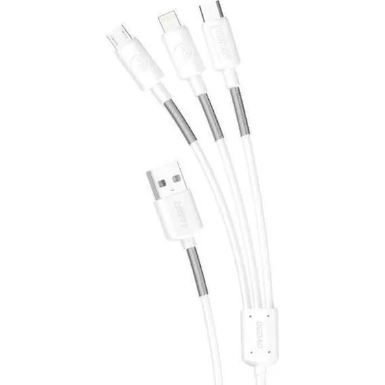 Dudao L8s 3-i-1 USB-A til Lightning/Micro USB/USB-C kabel 1,2 m hvid