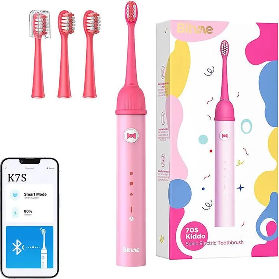 Bitvae K7S Sonic Børnetandbørste med App og Børstehoveder (Pink)
