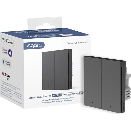 Aqara H1 Smart Vægkontakt Dobbelt, Grå, Uden Neutral