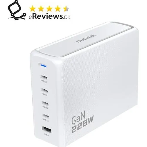 Dudao A228EU 228W GaN Oplader, 4x USB-C + 1x USB-A, Hvid