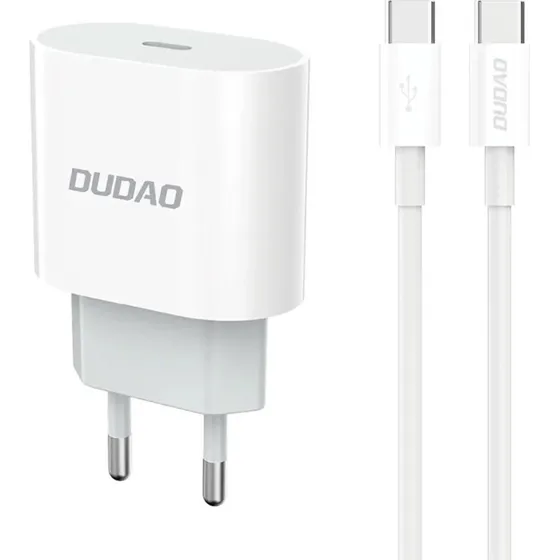 Dudao A14EUC USB-C 20W Oplader med 1m USB-C til USB-C Kabel, Hvid
