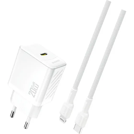 Dudao A26LEU 20W USB-C GaN Oplader med Lightning-kabel, Hvid