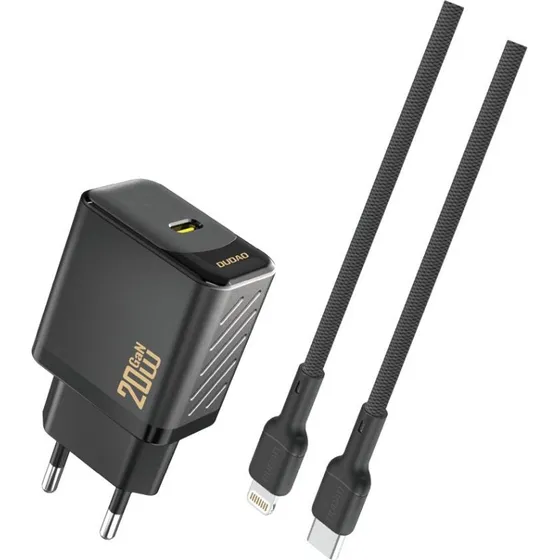 Dudao A26LEU 20W GaN USB-C Oplader med USB-C til Lightning Kabel, Sort