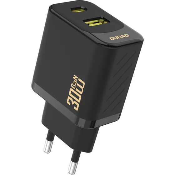 Dudao A27TEU 30W GaN USB-C & USB-A wall charger, sort
