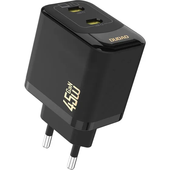 Dudao A28PEU 45W USB-C GaN Oplader, 2x USB-C, Sort