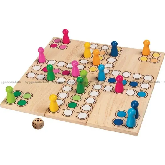 Ludo Luksus – fleksibelt træbræt til 2–4 spillere