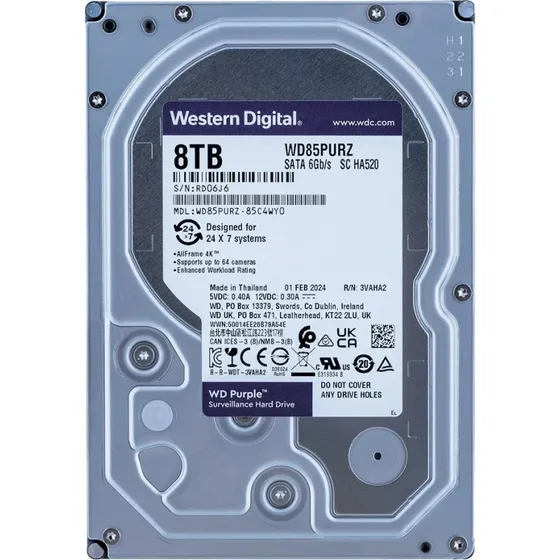WD Purple 8TB 3.5" SATA 6Gb/s Surveillance HDD