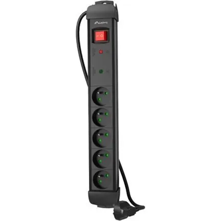 Lanberg SP1 5-stik 10A 2500W sort 3m