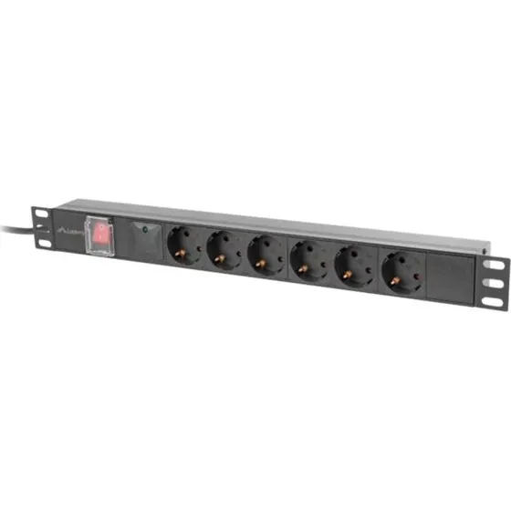 Lanberg Strømfordelingsenhed 6-stik 10A 2m Sort