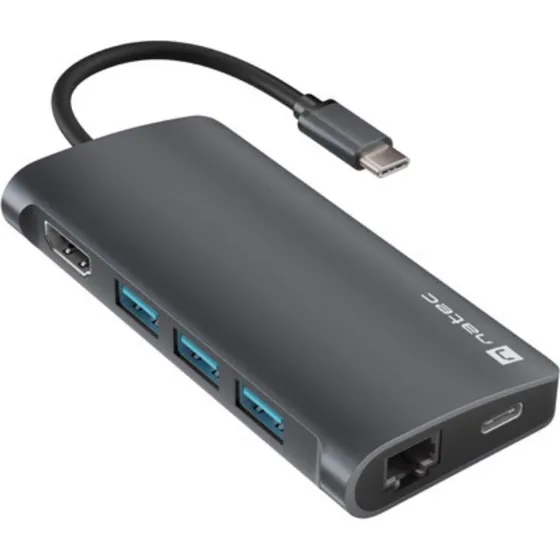 Natec Fowler 2 V2 Dockingstation - Grå, USB-C, HDMI, 3x USB-A