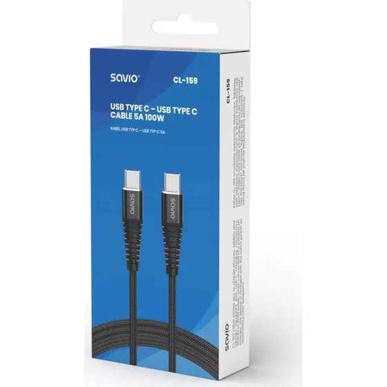 Savio CL-159 USB-C til USB-C 1 m, sort