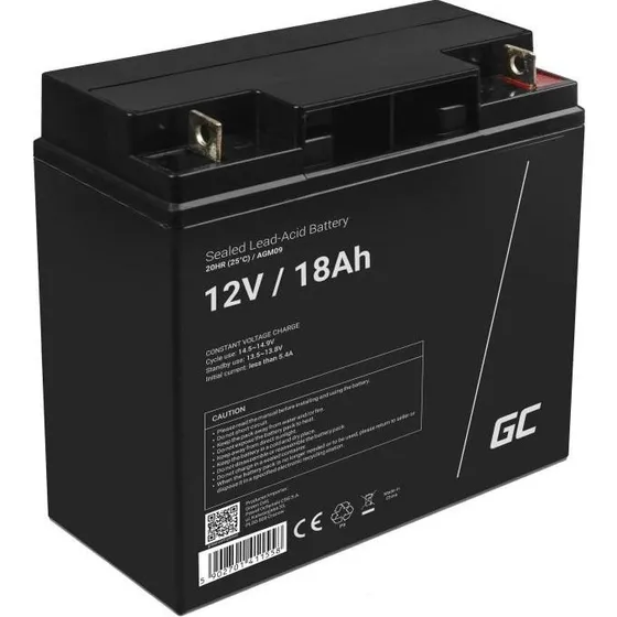 Green Cell AGM09 12 V/18 Ah AGM-batteri, sort