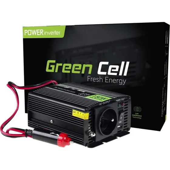 Green Cell INV06 150 W strøminverter 12 V til 230 V, sort