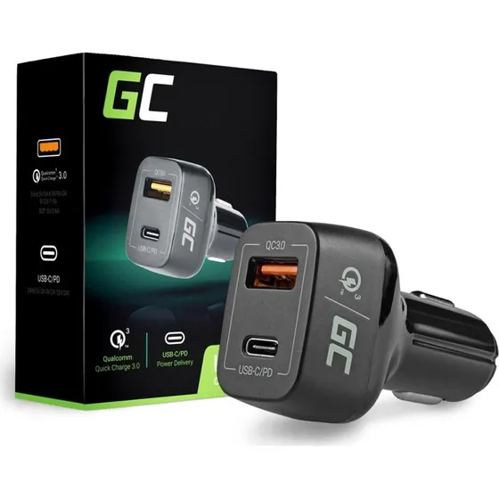 Green Cell CAD33 42W USB-C PD & QC 3.0 Bilstrømsadapter, sort