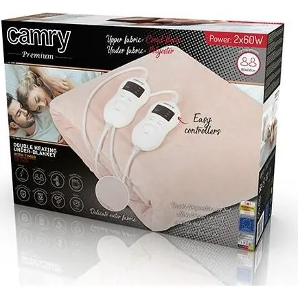 Camry CR 7424 Dobbelt Varmetæppe, 2×60 W, Beige Fleece