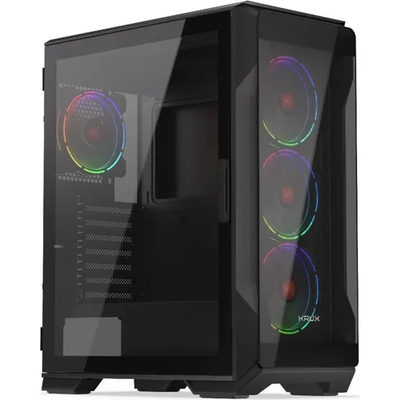 Krux HEKO PC-kabinet, midi tower, sort, RGB med hærdet glas