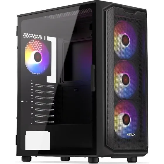 Krux Orona Midi Tower PC-kabinet, sort med hærdet glas