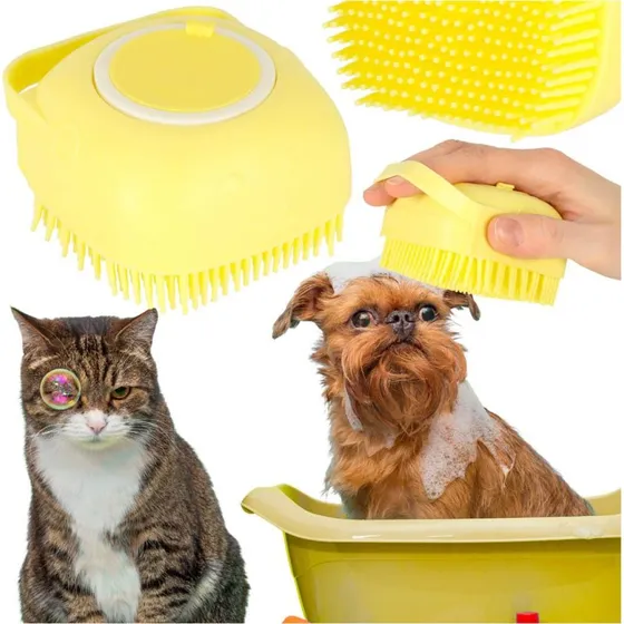 PawCare Silicone Børste med Shampoo-Dispenser, Gul