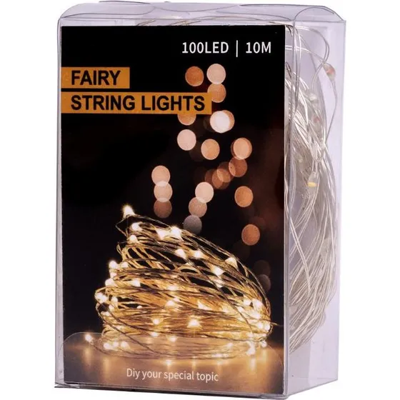 Lyskæde LED 10m 100 LED flerfarvet, 3 AA