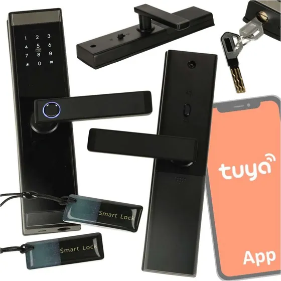 EzLock Smart Dørlås med Fingeraftryk, Kode & Kort – Sort