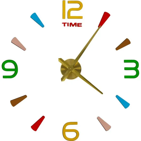 Sticker Wall Clock 4 Tal, Farverig, Gyldne Visere