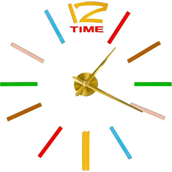 Sticker Wall Clock 100-120 cm, gyldne visere, farvet DIY