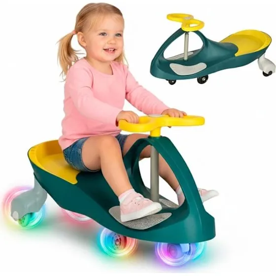 Gravity Ride-on bil med LED-hjul, grøn/gul, maks 80 kg
